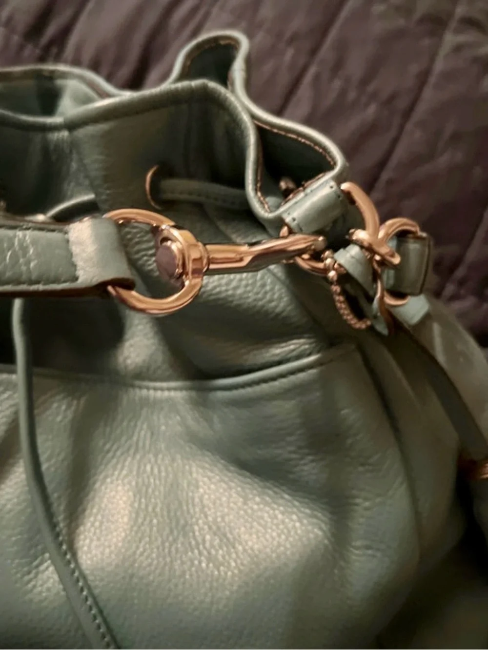 Coach Avery Teal Leather Drawstring Hobo